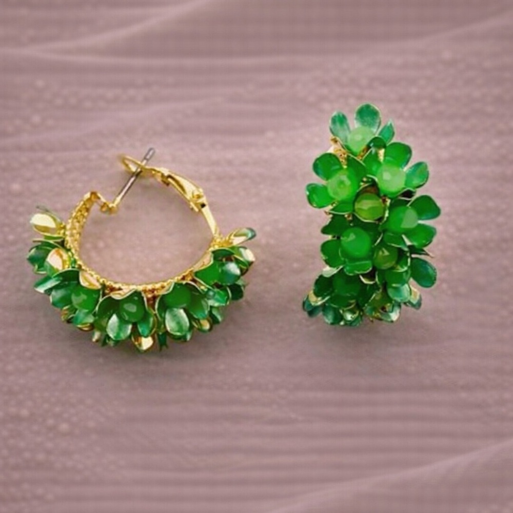 Lila Floral Hoop Earrings in Green